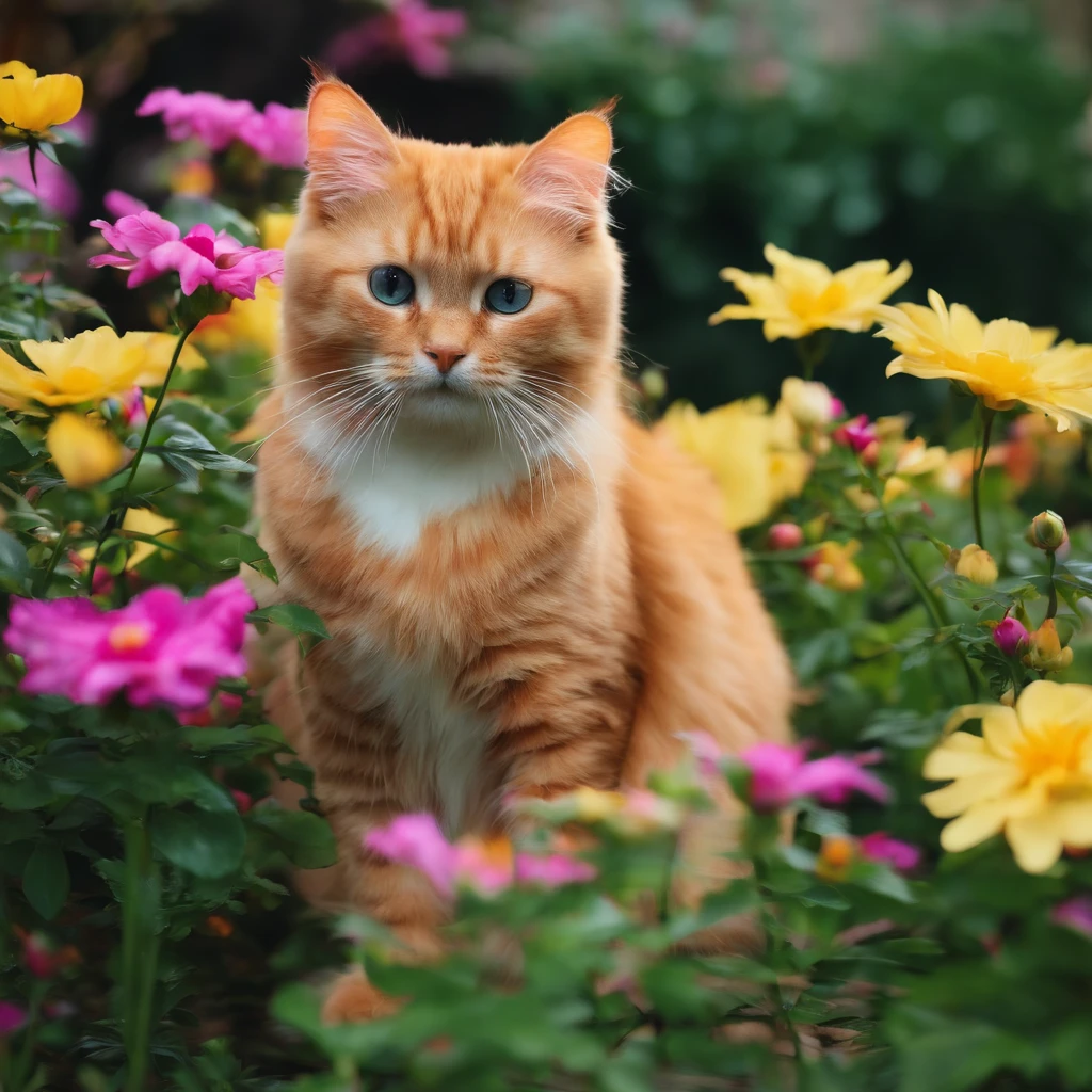 flowers bloom profusely、In the garden、Kawaii Cat