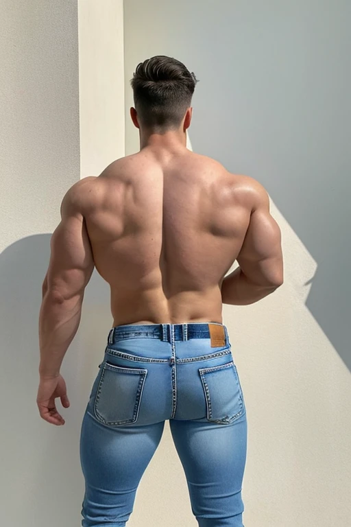 60 years, jefe hombre blanco, very handsome and incredibly repulsive attractive, corpulento y corpulento, Benevolente, camisa de vestir ligeramente desabrochada dejando al descubierto su pecho peludo, distinguido caballero de mediana edad, pantalones, Big muscular body jeans backside