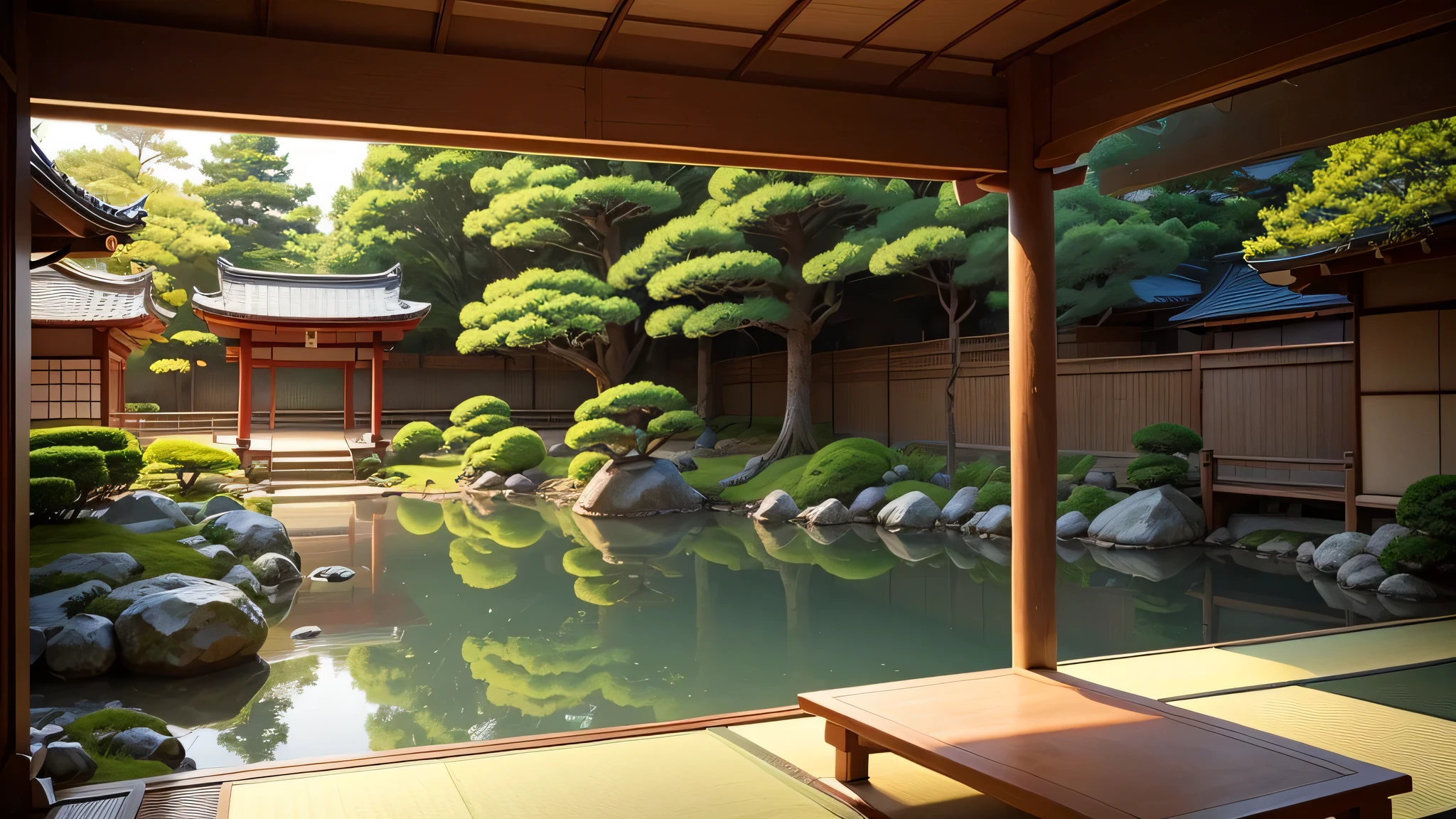 Japanese garden manga style scene banner