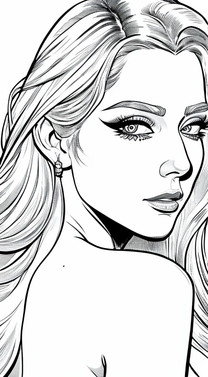masterpiece, Mercedes Blanche as Dejah Thoris,female general, alone, Bust Close-up, (White background:1), monochrome, draw line, (illustration), white hair detailed, (NSFW:1.3), big breasts, detailed eyes