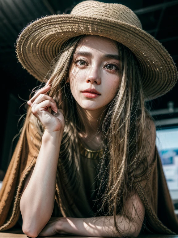 1girl wearing koboi hat(8k,hd,ultrahd,realistic,hdr,detailed)
