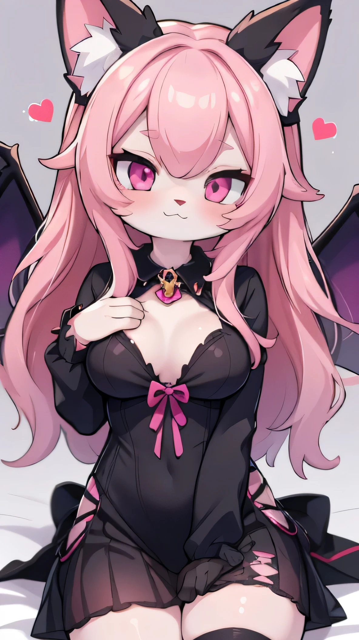 female,in hart,breasts,kawaii,highquality,HD,succubus,black succubus costume,head wing,masturpeace,bat wing,pink hair,pink eyes,hentai face,furry,hairy,cat,cat girl