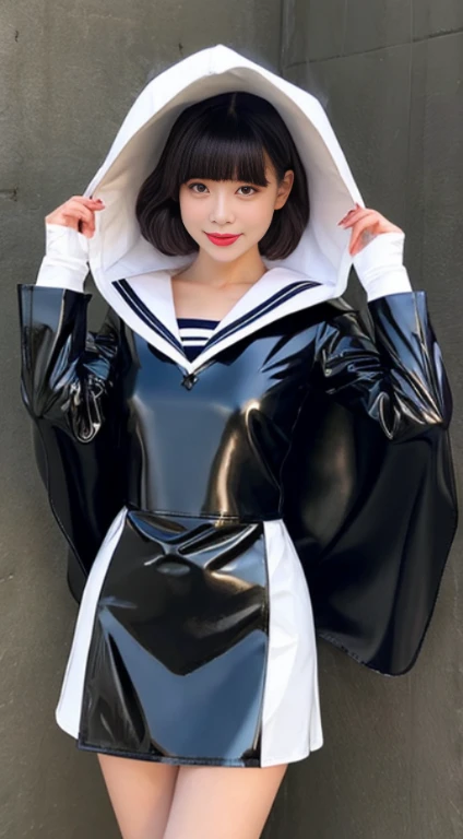 Latex pvc leather cape cloak coat satin sailor uniform
