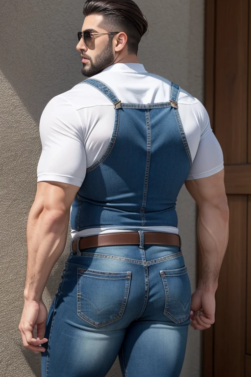 Sergio K,, jefe hombre blanco, very handsome and incredibly repulsive attractive, corpulento y corpulento, Benevolente, camisa de vestir ligeramente desabrochada dejando al descubierto su pecho peludo, distinguido caballero de mediana edad, pantalones, Big muscular body  jeans sa backside 