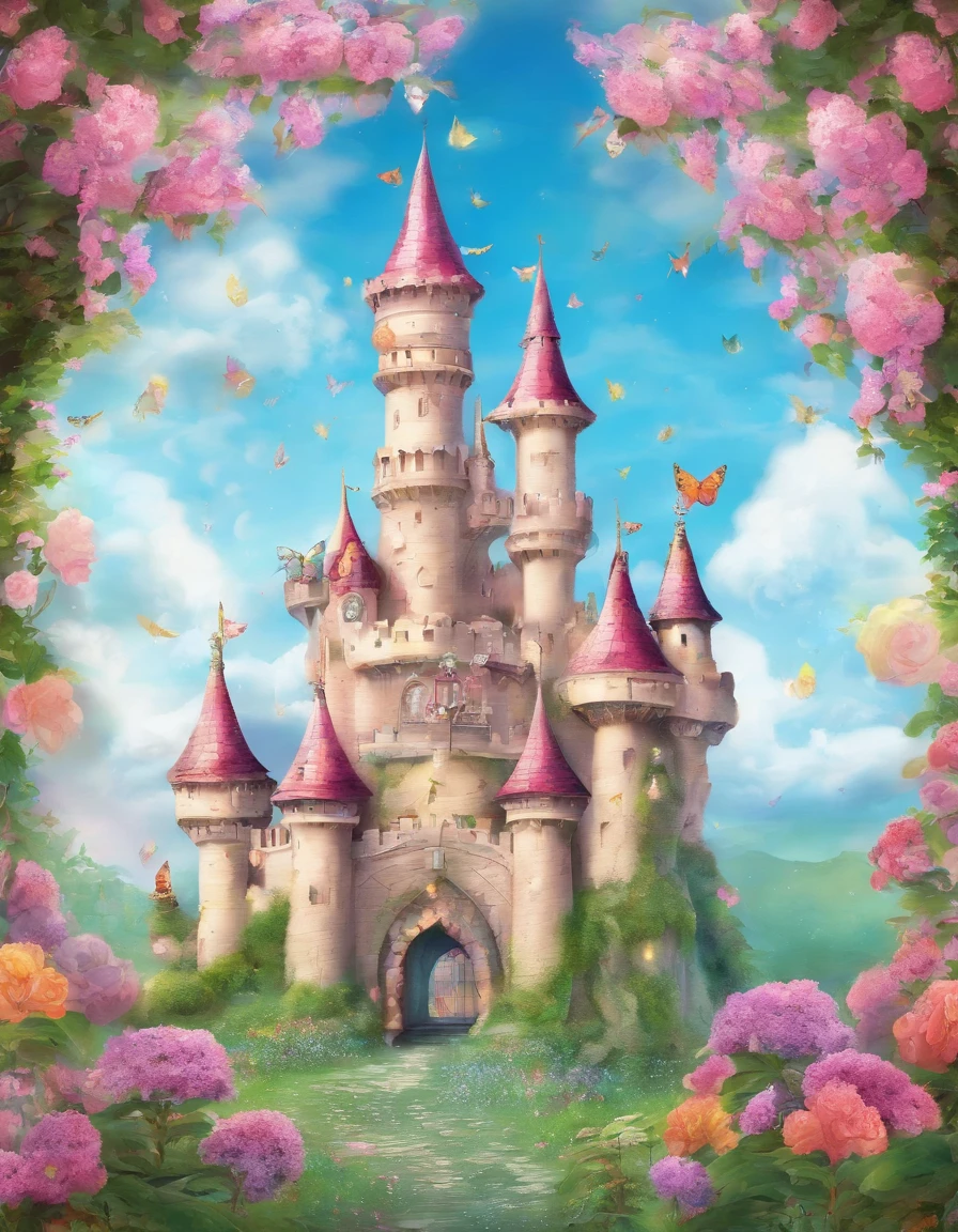 Castle garden、flowers bloom profusely、Kawaii Cat