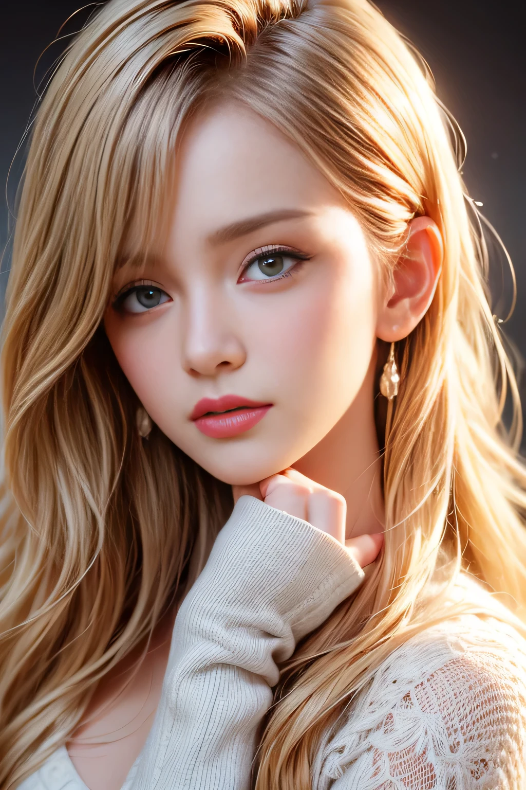 (Best quality at best,4K,A high resolution,tmasterpiece:1.2),ultra - detailed,(actual,realisticlying,Photorealistic:1.37),Beautiful and delicate eyes,beautiful detailed lips,Extremely detailed eyes and face,Long eyelashes,Girl in sweater,white backgrounid,vivd colour,Focus sharp,physically-based renderingt,Studio lighting,gentlesoftlighting,a warm color palette,Subtle shadows