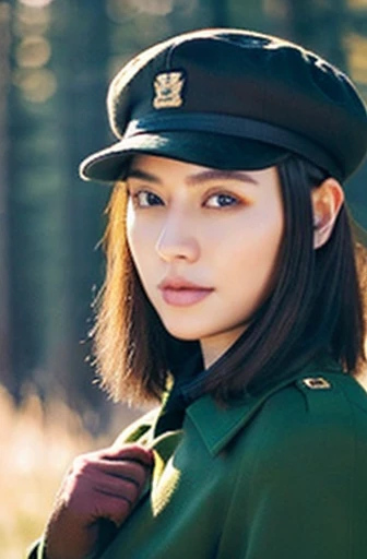 Beautiful young japanese pretty soldier woman, military hairstyle blonde hair, military hat, gloved hands, dark red uniform with black details, wears a pistol, belt with ammunition and transmitter, military boots, standing in a Polish forest, snowy day, red sky, 4k, Ultra detailed image, realistic, Highly detailed, perfect composition, splendid, Intricately detailed, incredibly detailed, Art photography 8K, hyper detailed, Masterpiece, Ultra detailed, hyper realistic, 4k, Ultra detailed image, realistic, Highly detailed , perfect composition, splendid, Intricately detailed, incredibly detailed, 8k fine art photography, hyper detailed, Masterpiece, super , bewitching look, Turn your butt towards me, Exposed vagina, big ass, exposed nipple, visible vagina, doggy style, big penis, huge dick insert to vagina