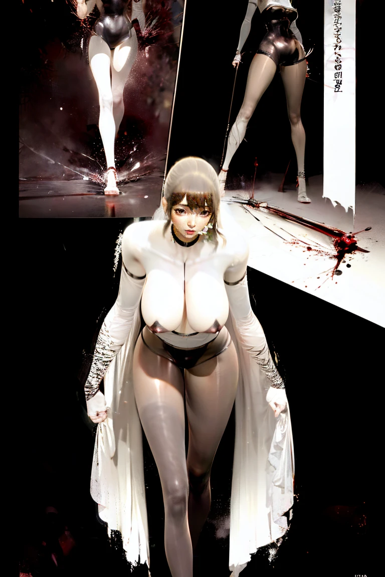 comic storyboard，realistic，3d，Unreal Engine 5，skin texture，anatomically correct,1 beautiful korean lady in a sexy leotard and sexy leggings，solo，legging chain， holding hiny, with a smile, skewering many sausages with metal sticks and drenched with white cream, front view, fullbody， ((Best quality)), ((Masterpiece)), ((Realistic))，UHD，rich background, film shooting, depth of field, Super visual, touch of supernatural horror, insanely terrifying masterpiece，Pink cave, flowing white sticky lotion, flowing down in strands，,body glow，Glowing Line，fluorescence,Glow Example，Tracking example，flash， Backlight，translucent，light particles，Strange schizophrenic imagery fills the room, showing an eerie blood-red starry sky pattern and the walls are liquid
