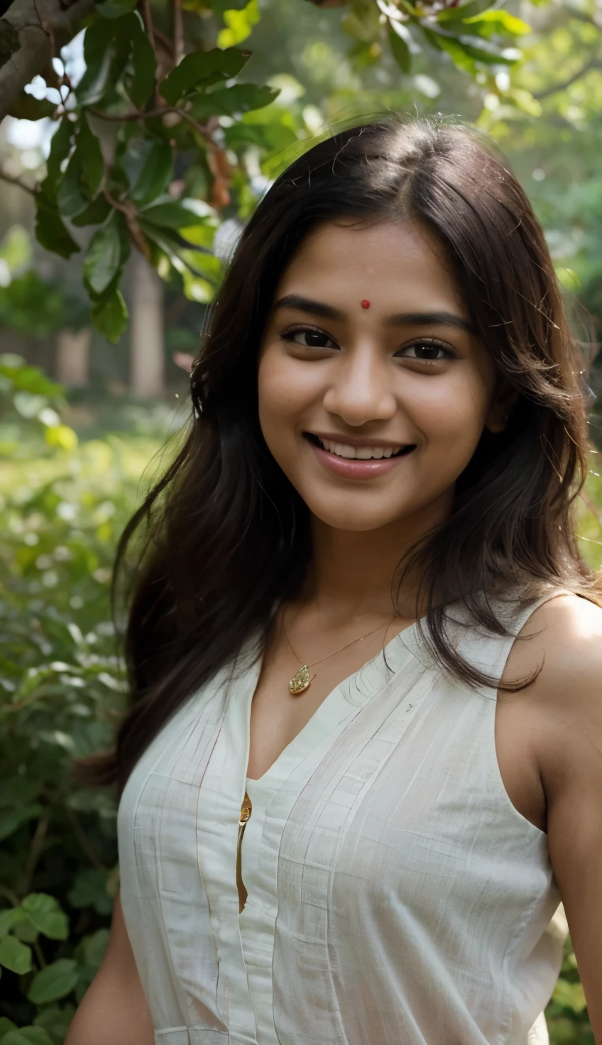A beautiful Indian girl cute smile (best quality,highres,realistic:1.37),beautiful Indian girl,cute smile,outing,soft lighting,detailed eyes,lush green garden,natural beauty,vibrant Gujarat colors,traditional clothing,long flowing hair,sunshine filtering through trees,nature backdrop,subtle shadows,photorealistic rendering,playful expression,joyful atmosphere,fun-filled day,harmonious surroundings,blooming flowers,endearing charm,serene atmosphere,gentle breeze,happiness radiating,peaceful ambiance,delicate features,expressive face,cheerful disposition,colorful atmosphere,ethereal beauty,graceful pose,memorable moment,fond memories,positive vibes. A beautiful Indian girl cute smile