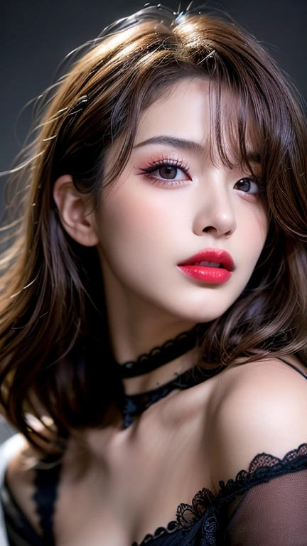 (8ก, Highest quality: 1.2), Extremely detailed, thorough resolution, (realistic, realistic photo: 1.37), Portrait, high definition RAW color photograph, professionally arrested, high definition and beautiful, high definition, 8ก Image wallpaper, Amazing details, Big file size, highly detailed beautiful girl, Extremely detailed face, Finely defined eyes, The skin has a fine texture., Every feature is meticulously displayed., The fingers were neatly outlined., The nose has a precise shape., expressive lips red lipstick , perfect anatomy, background is not blurred, one story, (20:1.2), Twenty generations, cute girl, realistic