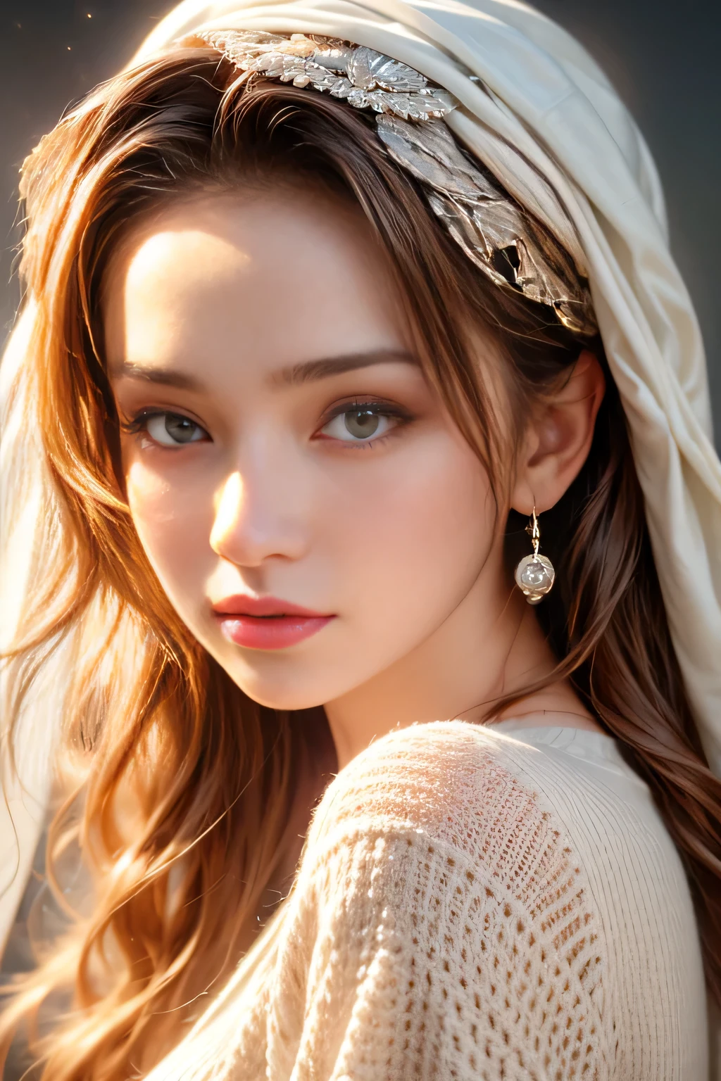 (Best quality at best,4K,A high resolution,tmasterpiece:1.2),ultra - detailed,(actual,realisticlying,Photorealistic:1.37),Beautiful and delicate eyes,beautiful detailed lips,Extremely detailed eyes and face,Long eyelashes,Girl in sweater,white backgrounid,vivd colour,Focus sharp,physically-based renderingt,Studio lighting,gentlesoftlighting,a warm color palette,Subtle shadows