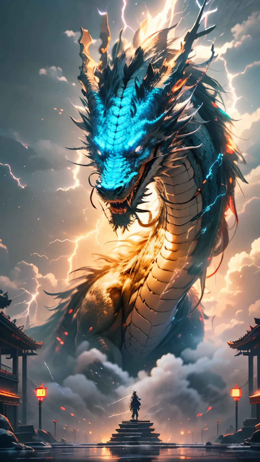 China&#39;s white dragon soared into the sky，(((lightning is shining))), sky is surrounded by cloudagic of light，amazing background，background of meaning，ridiculous background，There is an artistic overlay，colorful hair, surrealism, cinematic lighting, ray tracing, god&#39;s light, speed line, Angle of view, hyper hd, masterpiece, 最high quality, Super detailed, High resolution, high quality，（Vision：1.3）
