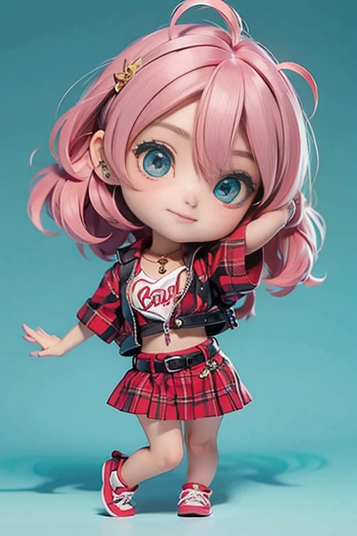 Mulher bonita, cabelo colorido, loiro com rosa, chibi