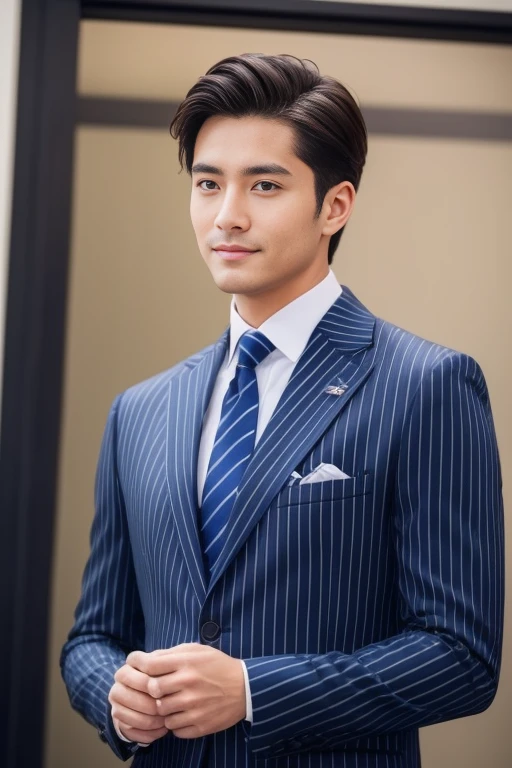 striped brown suit、 30-year-old handsome employee、Hair is neat.No short beard.no beard. (Super handsome S-class suit guy)、 Japanese 30-year-old man、 merchant、 Ultra-luxury set、 office、 Stand up in a suitSyoung handsome man、 Full body image、 (CG Unity 8K high-detail photos)、 (a very detailedSThe handsome guy in the class)、 (Photos are real)、 ((top quality))、 Super detailed、 (Masterpiece)、 Ultra high quality、 High、 audience、 gentleman、 very beautiful hair、 short hair、 bright photos、 As handsome as a model、 As handsome as an idol、 Luxury watches、 Eyes balanced looking at the audience with a slight smile