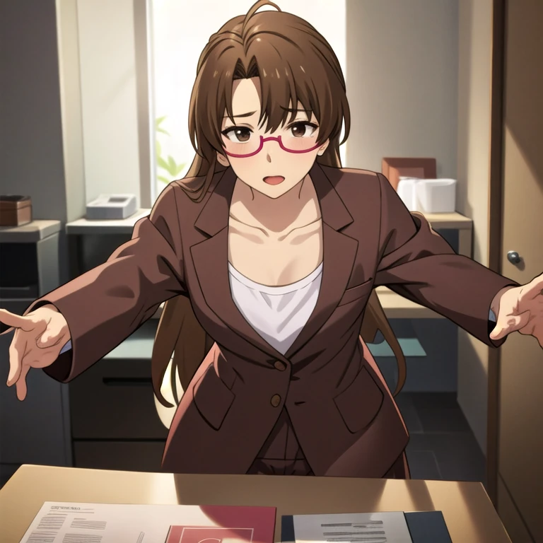 masterpiece, highest quality, Browsing Caution, Upper Body, Are standing, ((One boy),chest grab,(Grab from behind)1.2,((Are standing sex,Sex from behind))), orgasm,, Recall,Grab from behind,chest grab,
, Ayumi_arima,Long Hair,brown hair,25-year-old woman,big_chest, Single Pigtail,Pink Lip, Glasses,brown suit,1 braid, 