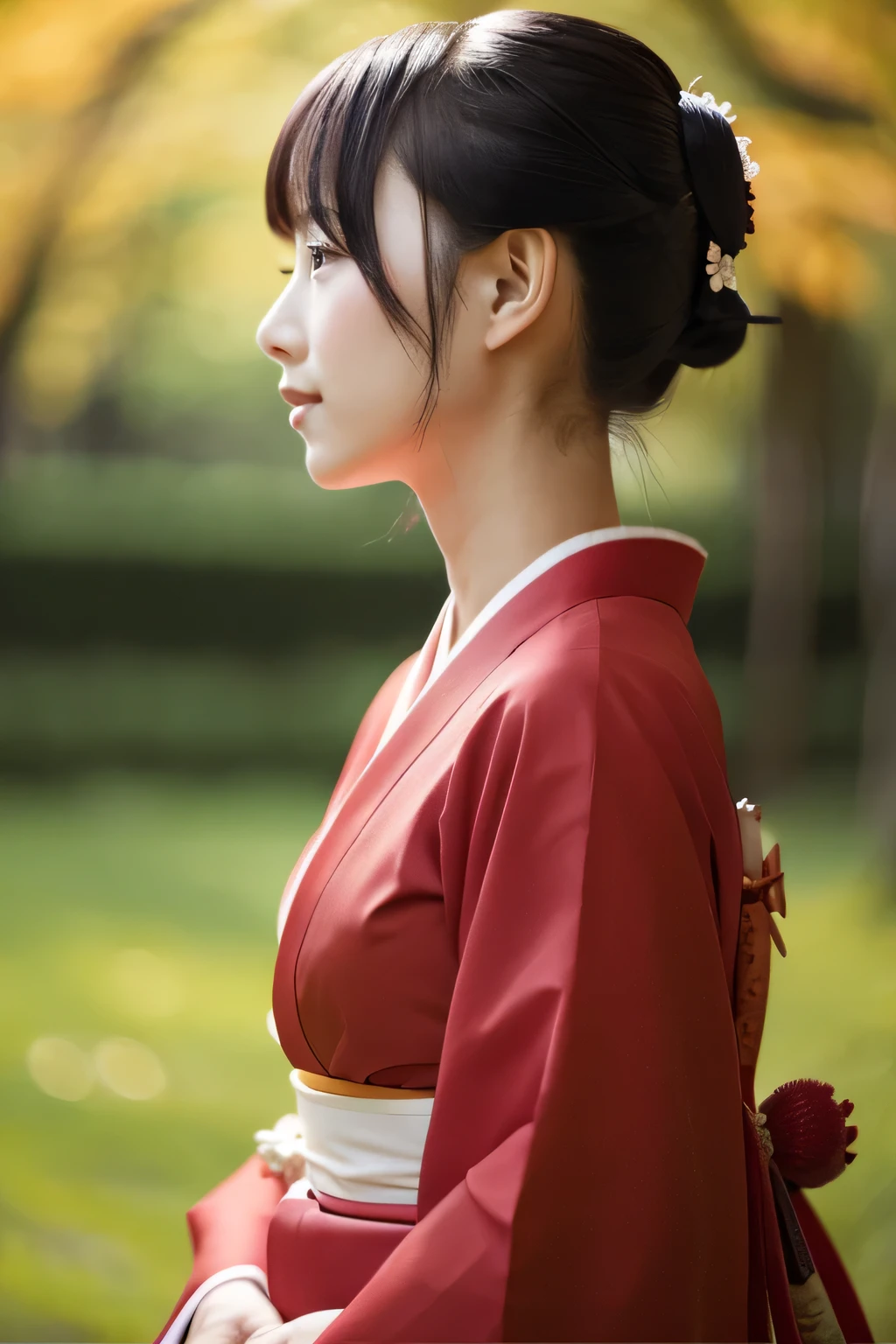 Profile of a woman in a kimono Japanese 20 years old Red kimono