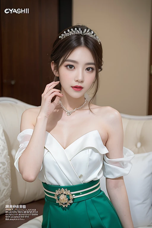Woman wearing white dress and green belt, Giovanni Boldini(Giovanni Boldini), Korean beauty in evening gown, official artwork, still promotion, official art, Photo shoot, promotional photo, Aya Takano Color Style, Chiho, Promotional art, promo shot, colorful photos, still promotion, Promotional images, Photo shoot, best artist, Portrait of Korean people in their 20s, random pose,