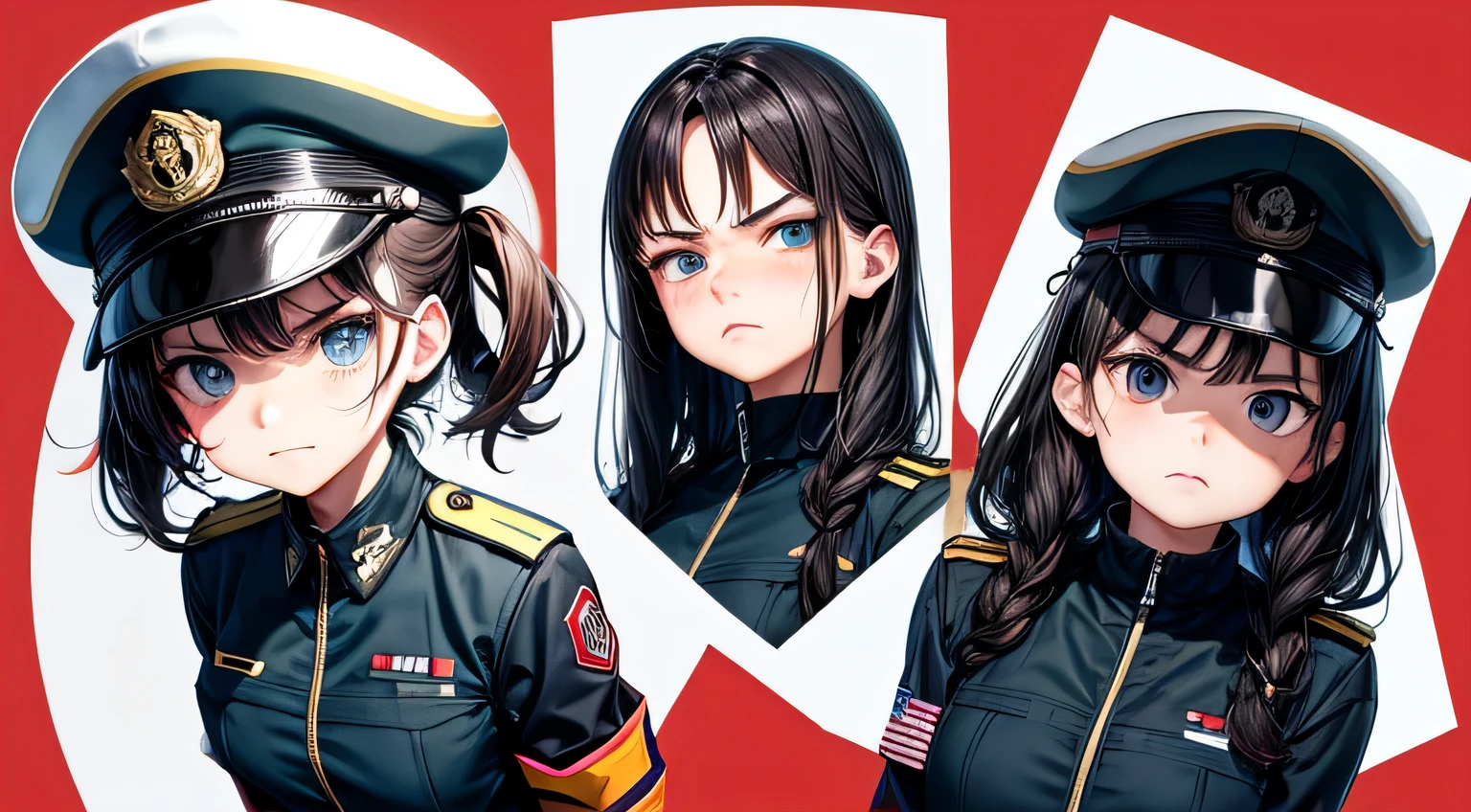 Angry-faced Self-Defense Forces officer Detailed facial expression depiction Detailed depiction of clothing