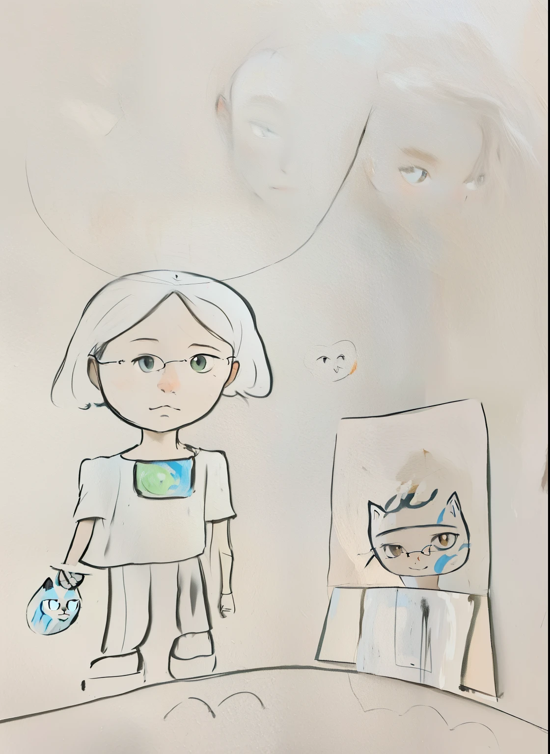  of a girl with glasses and a cat in a room, based on child&#39;s painting, solo portrait 🎨🖌️, a child&#39;s painting, My character portrait, ???&#39;s painting, children painting, ??? painting, There is a self-portrait, childrens painting, Character Painting, child&#39;s painting, children's book , Inspired by Alice Neel,  