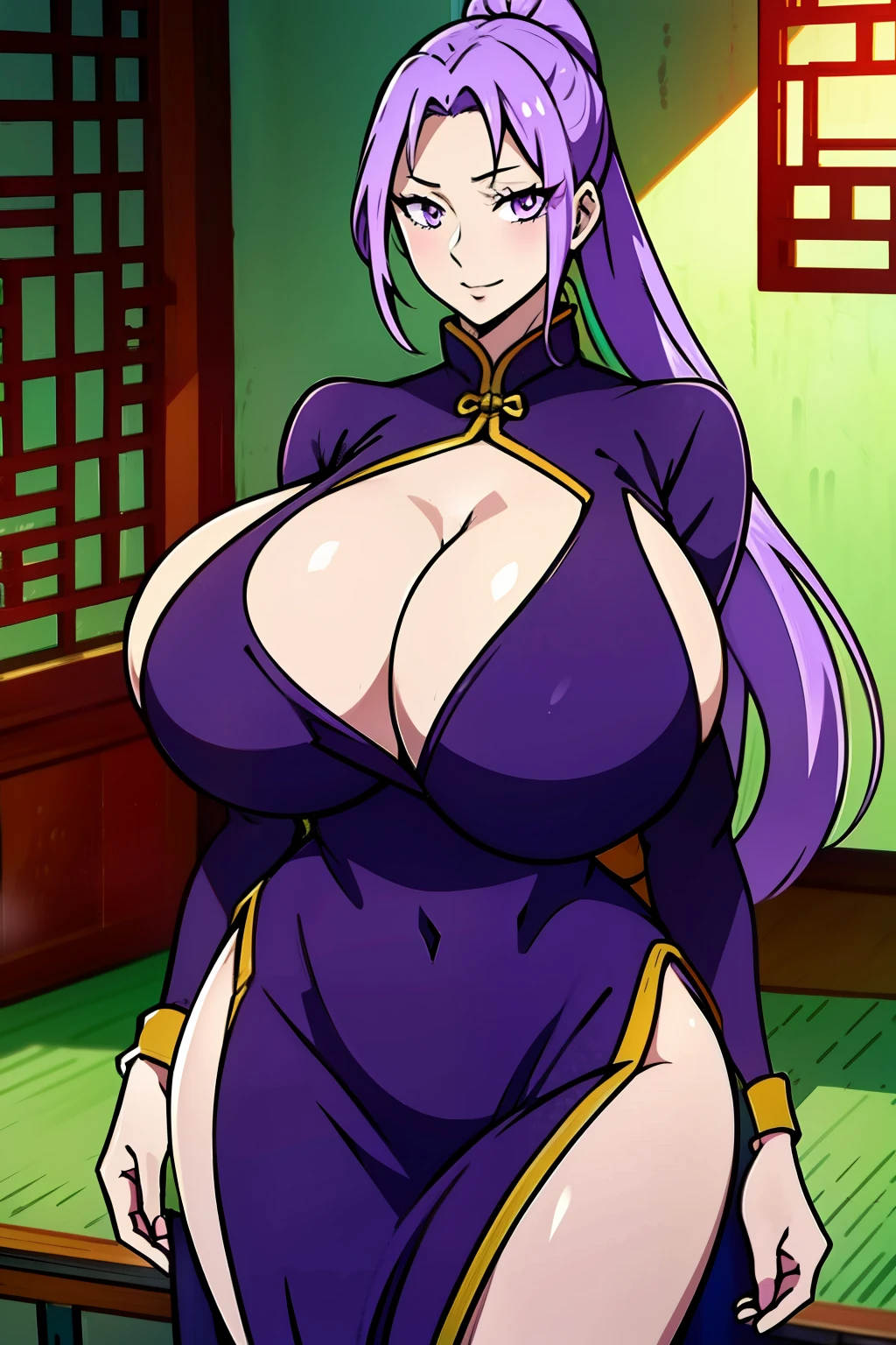 An anime-style artwork depicting shion from the anime tensei shittara slime datta.
Tags: shion, anime, detailed eyes, detailed lips, cleavage, (chinese dress:1.4), turtleneck, cleavage, mini skirt, midriff, smiling expression, intense gaze, dynamic pose, indoor, palace, vibrant colors, digital art, high-resolution, professional quality, gigantic breasts, (underboob : 1.4), curvy, cowboy shot, (gigantic breasts: 1.4), shion, hair intakes, long hair, ponytail, (purple eyes:1.1), purple hair, hair intakes, long hair, ponytail, (purple eyes:1.1), purple hair,