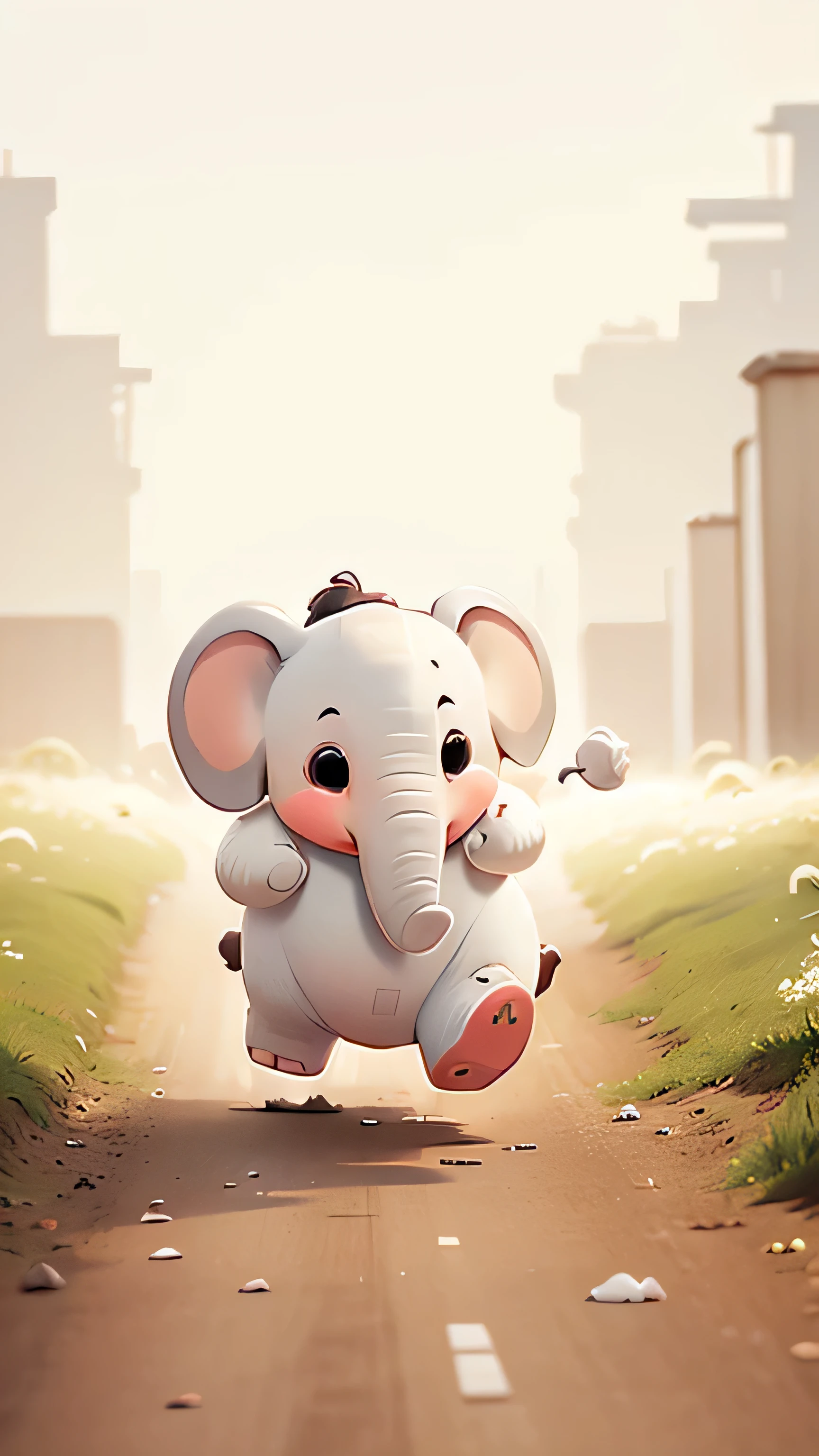 elephant, so cute, white color, running.