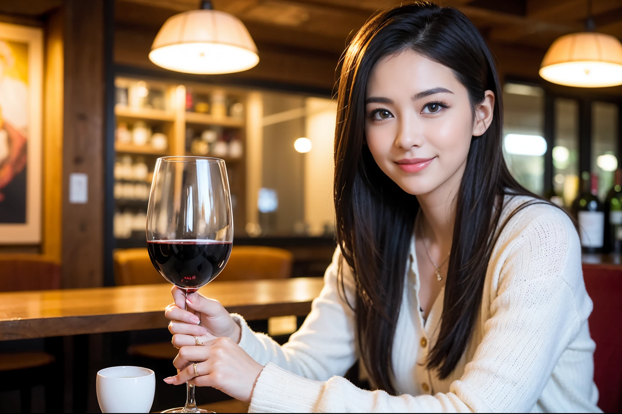 ((highest quality、8k、masterpiece:1.3))、Sharp focus:1.2、Beautiful woman perfect body:1.4、slimなボディ、((Bob Hale、Straight hair:1.2))、(to be born, highest quality, masterpiece:1.5), (Realistic, Intricate details:1.2), Ultra-high resolution, Shine light on your face、Spectacular view of the sunset sky and clouds、Amazing mountain views、ニコニコ明るいsmile、wine glass、red wine 、Appetizer、Italian food、Wine bottle、Champagne、sparkling wine、, Beautiful Face, blue eyes, The light shines on your face, Blushing, short hair,Bright Face、Fox face、 (36 years old), 39 years old, Lady、Two beauties、brown hair、Shortcuts、Long sleeve shirt、dress、Pretty Woman 1, (slimな顔), (The body is slim), (brown hair), (Shortcuts), cheeks turn a little red,Attractive beauty、, Out of the window, A beautiful and detailed night view unfolds.........., restaurant, In a prominent place (From the waist up) Nova Frog Style, actress, model, Upper Body, White wine, slim, wine glass, 真ん中に置かれたwine glass, smile, (smile: 1.15), Beautiful fine grain, Depth f/2,saturation, High Contrast, Strong light and shadow,Moist Body:1.5、3D texture、Delicate eyes、brown hair、The hair is very shiny、