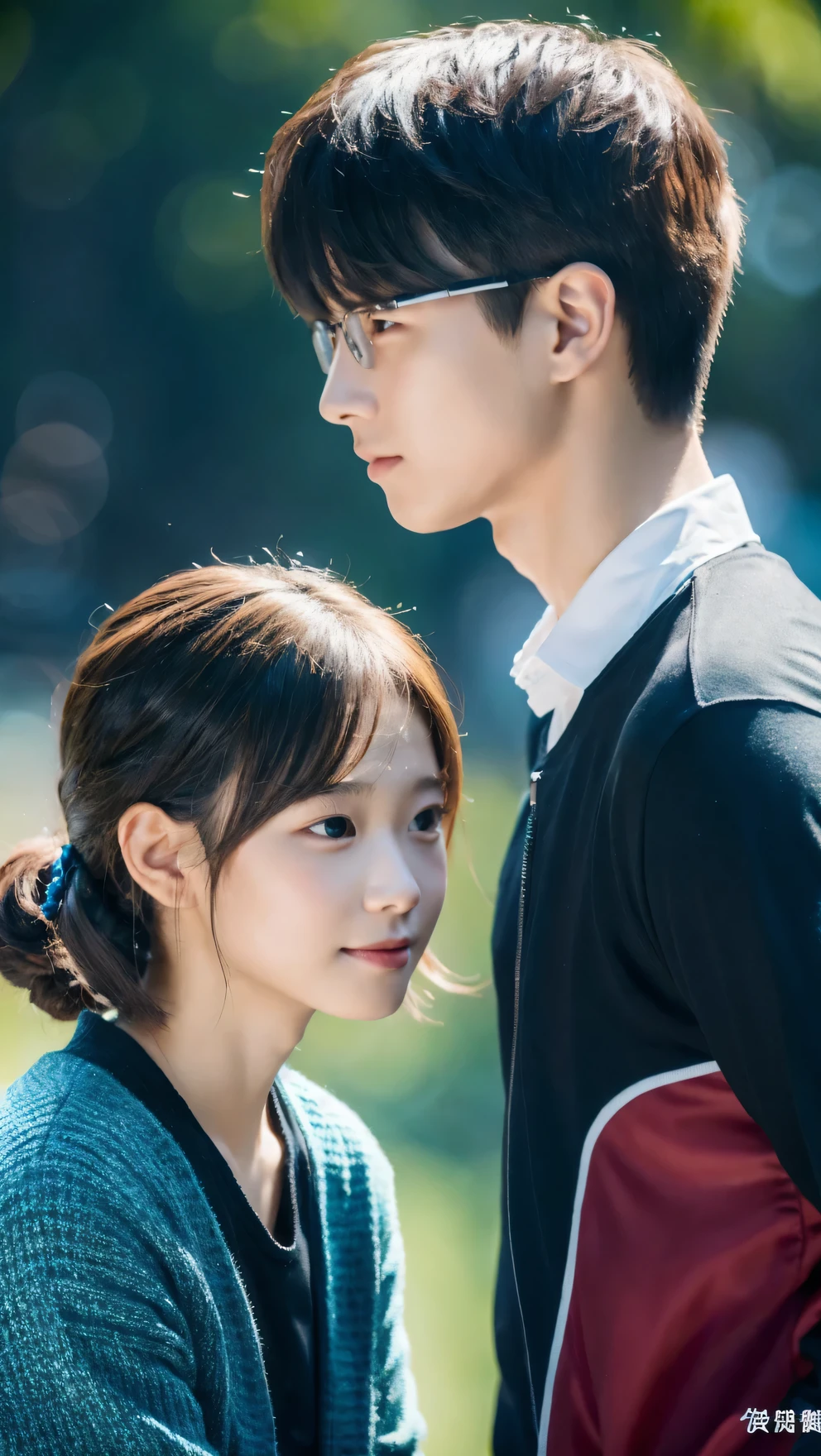 a boy and a girl are talking, (8K, highest quality, masterpiece: 1.2), Super detailed, super resolution