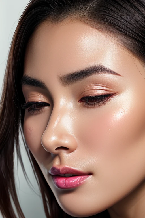 Beautiful Japanese,1 girl(masterpiece:1.2, highest quality), (Realistic, photoRealistic:1.4),, Keep your eyes clearly focused, Nose and mouth,Face Focus, Extreme close up of face、 Age 35,Black Hair、Symmetrical face,Realistic nostrils、Angle from below、Elongated C-shaped nostrils(Sharp Nose)Sweaty skin、Shiny skin,((Brow wrinkles)))(On the tongue)、Deep Kiss、((Thin eyebrows))Oily skin、glistening shining skin、double eyelid、Beautiful woman、Medium Hair,Rolling your eyes,、Shortcuts((half-closed eyes, frown, grimace, scowl))((oily skin,sweat))((Shiny skin)((Sweaty skin))(((licking lips)))