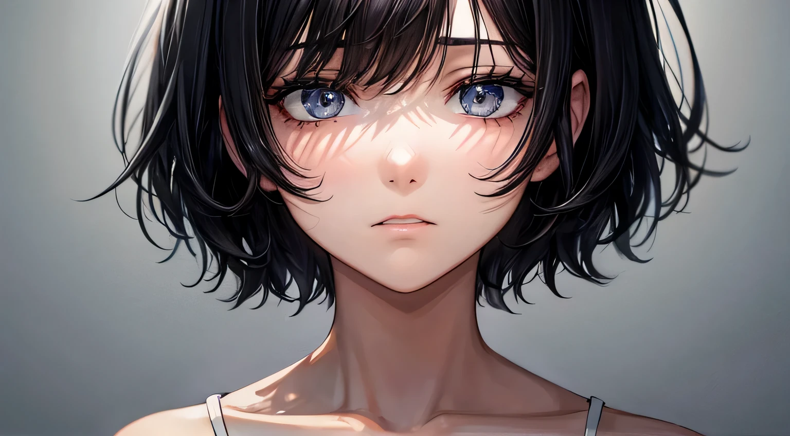 Sad expression night woman Black Hair short hair