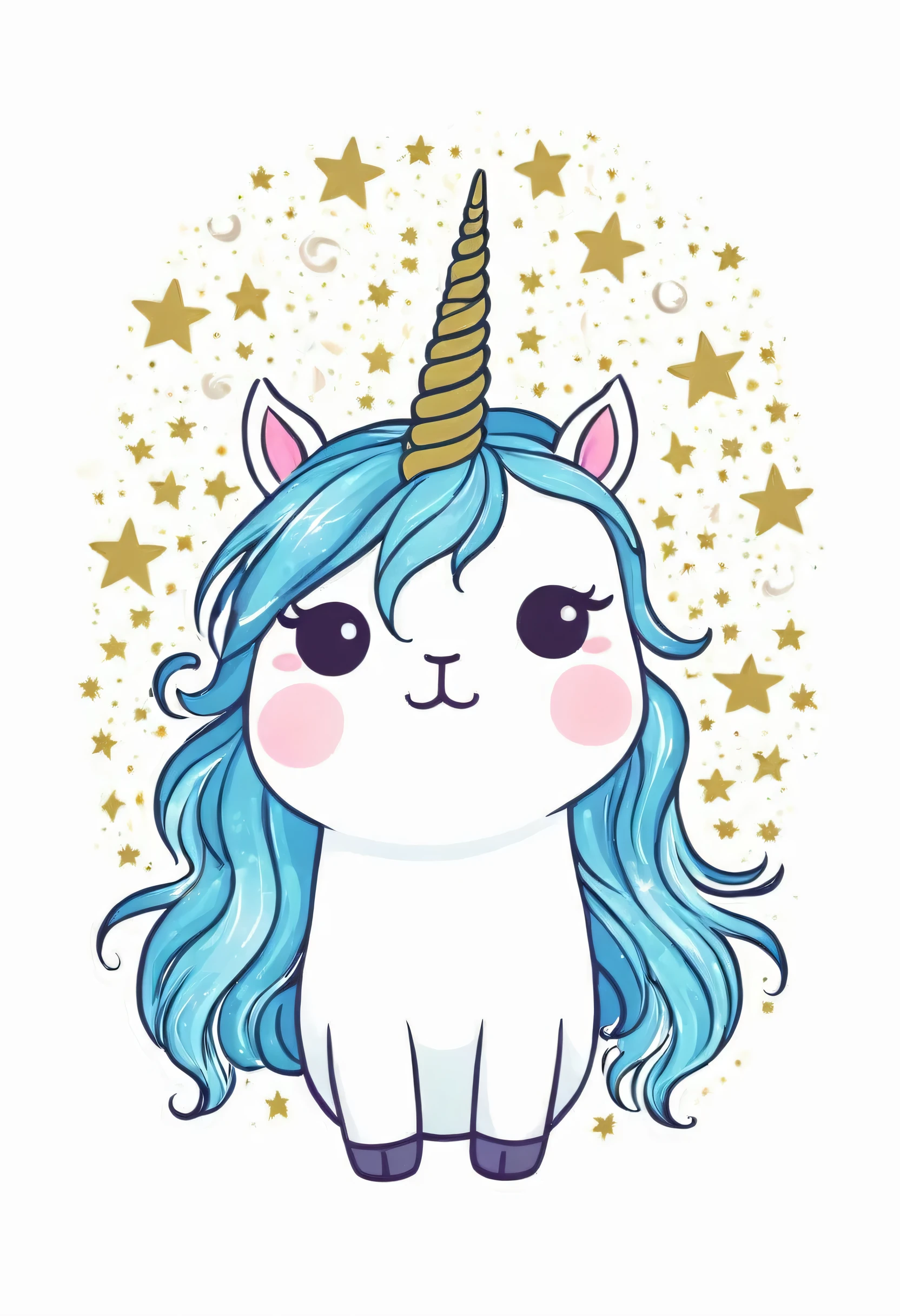 smear unicorn with stars, with viking girls, on white background