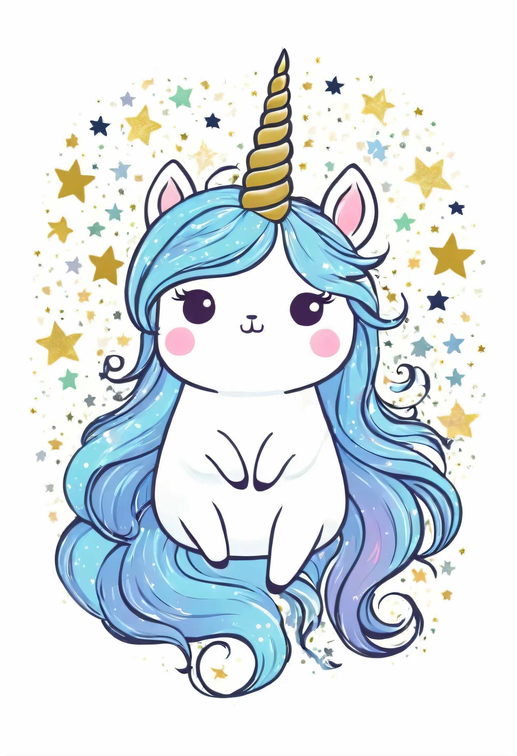 smear unicorn with stars, with viking girls, on white background