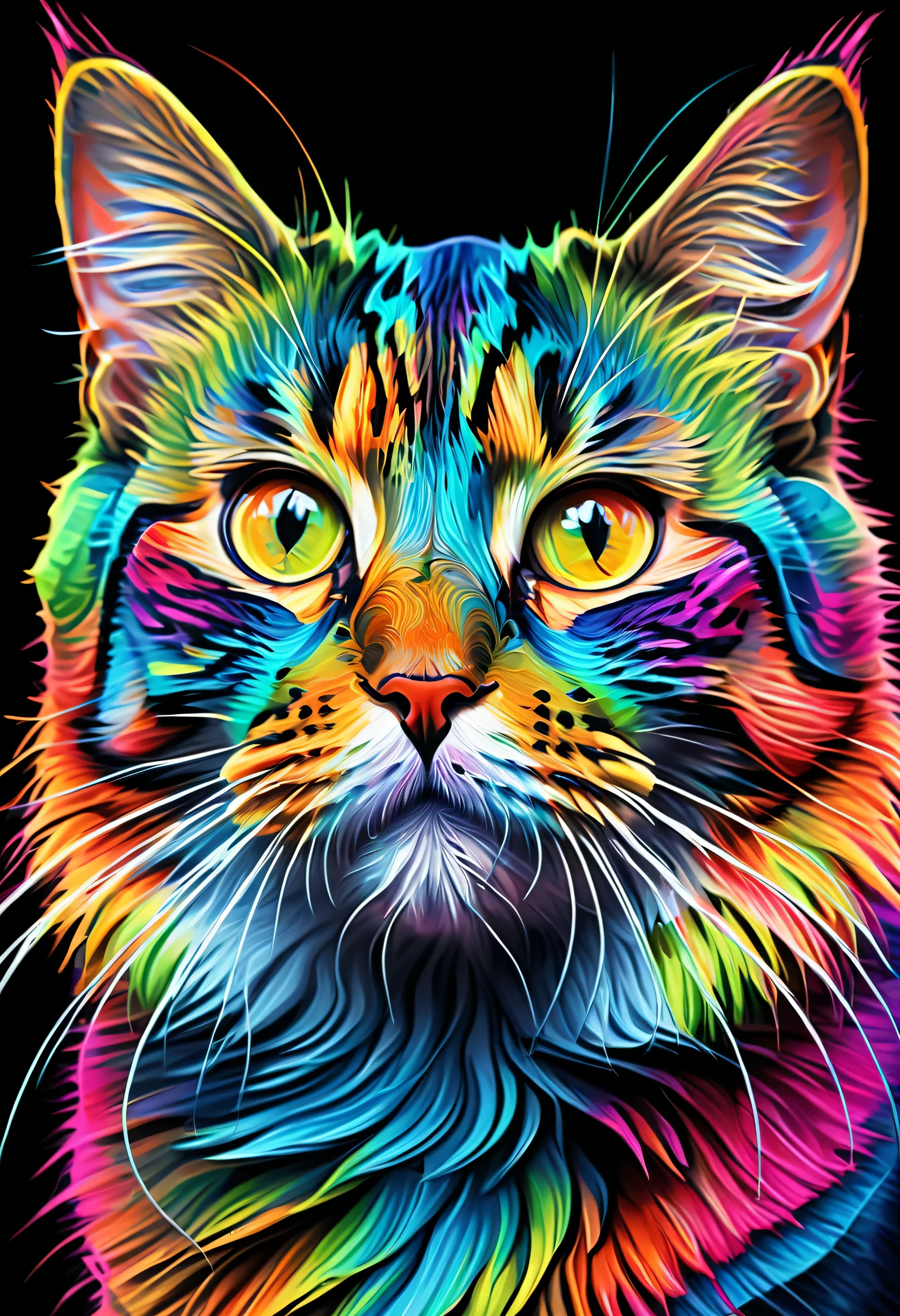 painting of a Cat with a colorful face and eyes, Beautiful art UHD 4K, 4K Detailed Digital Art, Highly detailed digital art in 4K, Cat. Digital Painting, Detailed painting 4k, Digital Art 4k, Digital Art 4k, Digital Art 4k, beautiful neon Cats, digital art animal pictures, colorful Digital Painting, Just a joke
