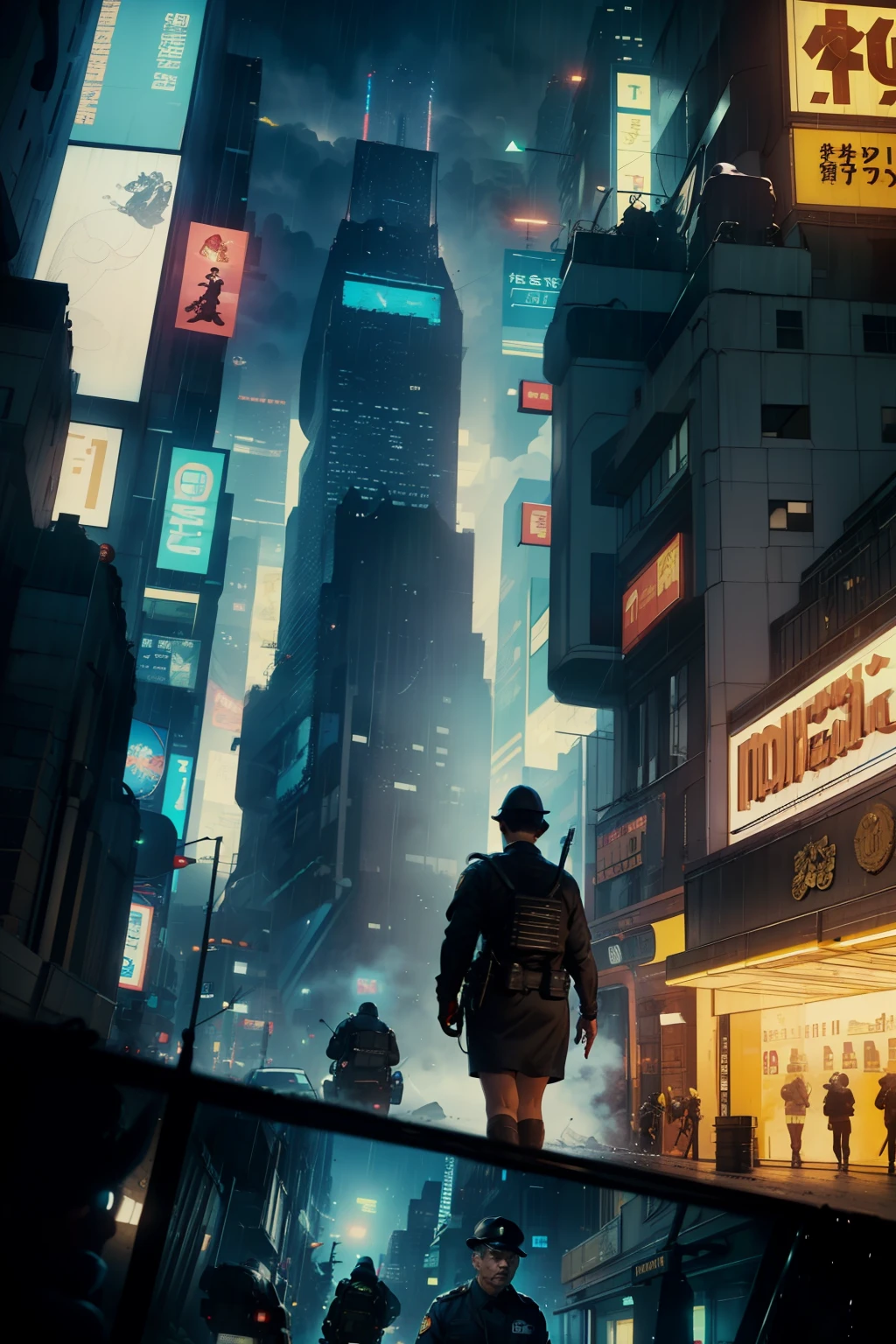 ((highest quality)), ((masterpiece)), (be familiar with), (High definition), (Accurate), (Realistic), (Cinematic), (Best Shadow), (Low contrast), (8K), Perfect Face, ((SYD MEAD style)), manga、mangaデザイン、Storyboard、Frame division、(Two police officers from the Metropolitan Police Department)、((A middle-aged inspector and a young constable))、((Police are searching for a woman:1.2))、The young police officer is disgusted.、congestion, congestion, Decadent Future City, NEO TOKYO, A.D.2051, (steam:1.2), It's raining white, evening,