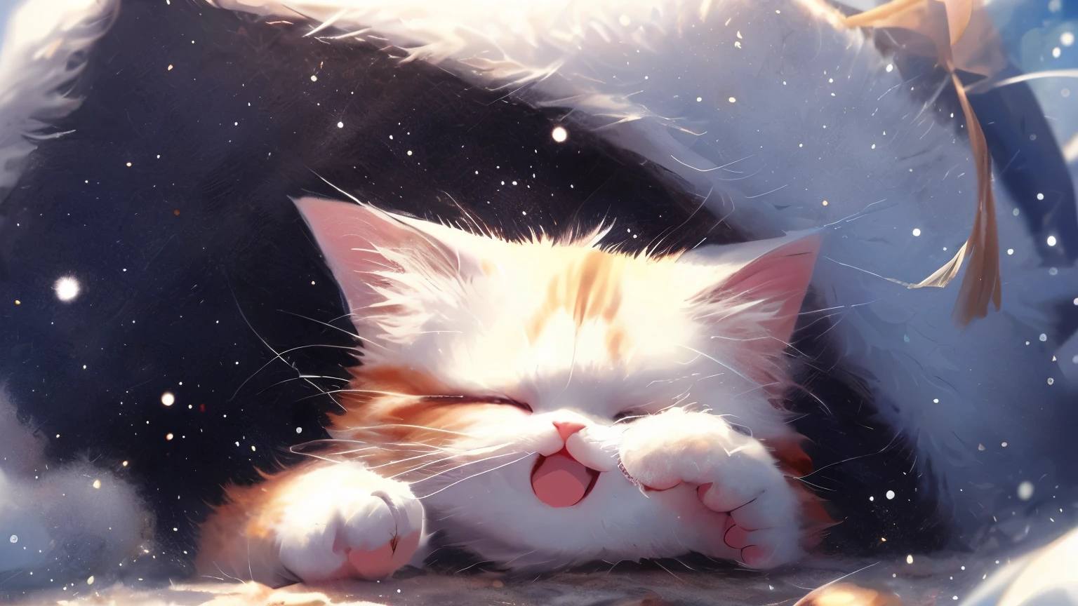 雪の中でSleeping catがいます, Adorable digital painting, Cute and detailed digital art, Cute digital art, cute catのアニメビジュアル, Cute artwork, Cat Cat Dream Cats, anime cat, cute cat, Cat Cat Dream Cat, Cute and detailed artwork, by Shimo, Dream Animal Cute Eyes, by ヤン・J, realistic anime cat, Sleeping cat