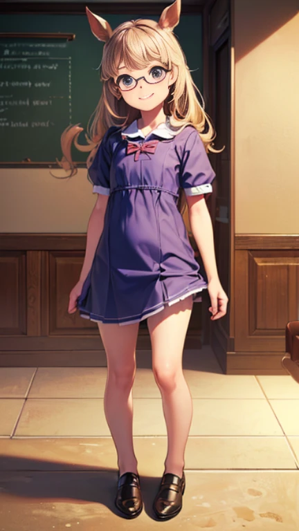 ((masterpiece)),((highest quality)),((Anatomical)),((Realistic)),((Detailed Description)),((cute)),((((Health Room)))),(((One Horse Girl))),(((Beautiful eyes))),((())),(((Petite))),((Bewitching Smile)),(((Victory server))),(((Glasses))),Full body view,