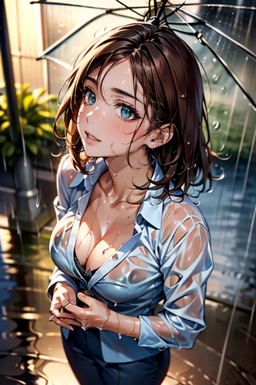 (masterpiece:1.2, highest quality), (Realistic, photoRealistic:1.4), Beautiful illustrations, (Natural side lighting, Cinema lighting),
Watching the audience, Face focus, Upper Body, 1 female, Japanese, Perfect Face, Perfect body, Symmetrical cute face, Glowing Skin, Baby Face, big breasts:1.4, Hair between the eyes, Emerald green eyes, Captivating thighs, thin,
Beautiful Hair, Beautiful Face, thin and beautiful eyes, Beautiful clavicle, Beautiful body, Beautiful breasts, Beautiful thighs, Beautiful legs, Beautiful fingers, Are standing,(masterpiece:1.2, highest quality), (Realistic, photoRealistic:1.4), Beautiful illustrations, 1 female, Japanese, ((brown hair, Medium Hair:1.5, Wet Hair:1.4)), blown 髪, bangs, 髪 between eyes, big breasts,
beautiful 髪, Beautiful Face, Beautiful and detailed, Beautiful clavicle, Beautiful body, Beautiful breasts, Beautiful thighs, Beautiful legs, Beautiful fingers,
((Suit jacket, pants suit:1.6, Collared shirt)), ((Rainy street:1.4, Looking up:1.6))