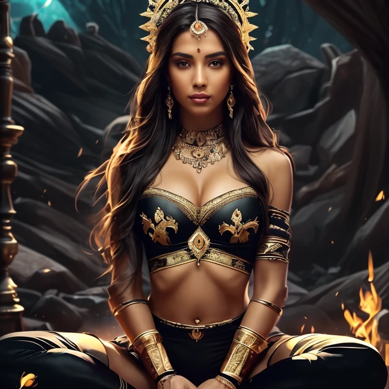 make this image more sexy and beautiful, a woman in a bikini sitting on a rock with a crown on her head, uma linda imperatriz de fantasia, extremely detailed artegerm, Arte de fantasia 4k, estilo de arte de fantasia, epic estilo de arte de fantasia hd, even model | artegerm, alena aenami and artegerm, style of artegerm, arte conceitual | artegerm, Deusa linda