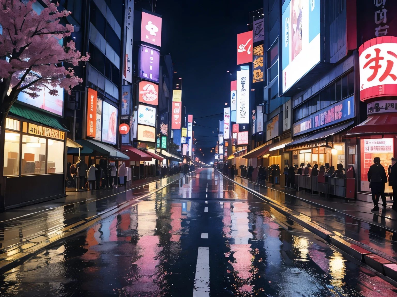beautiful flowers in kabukicho at night,no person,only flower on the road