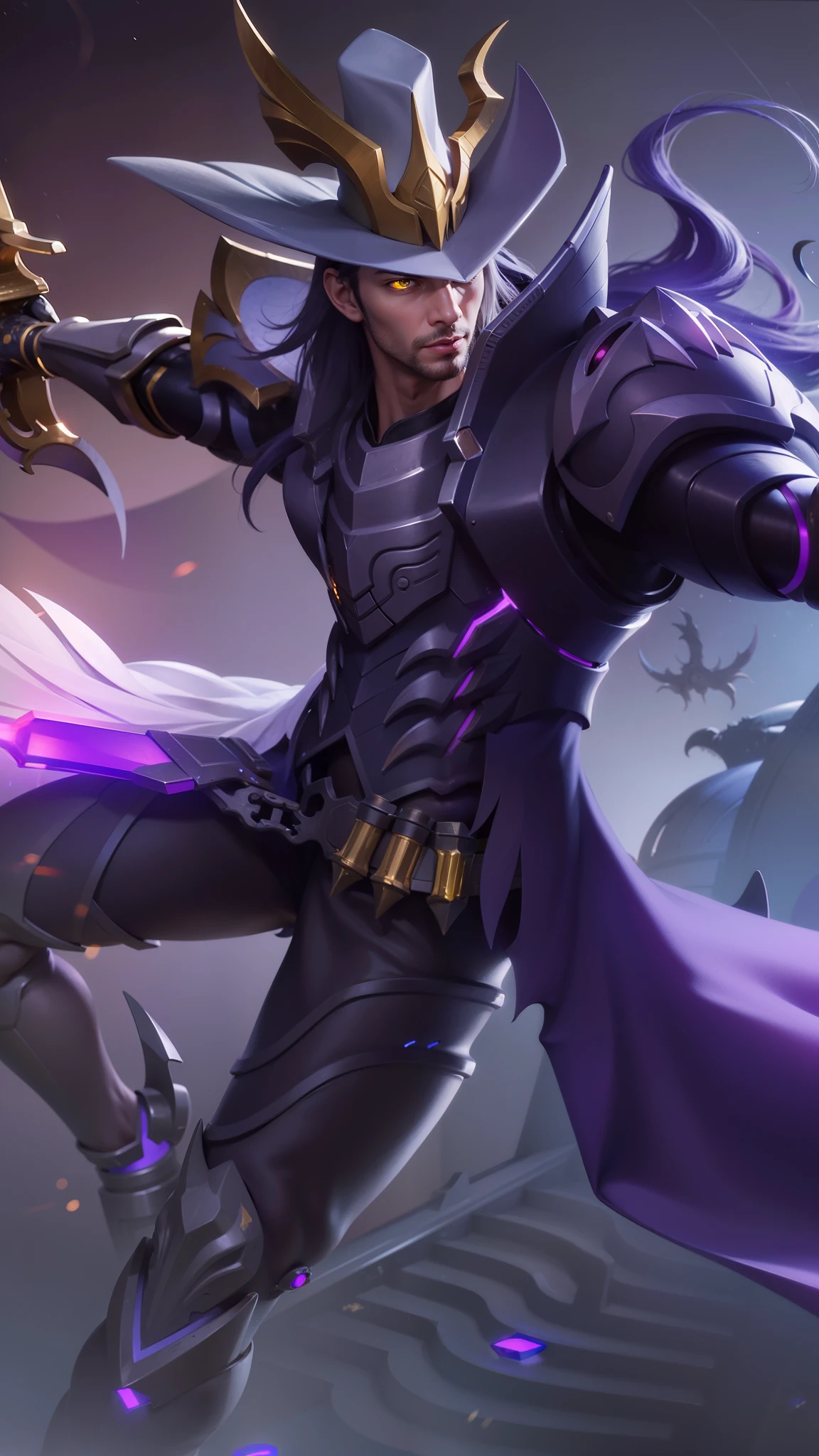 (Intricate Details, Masterpiece, Best Quality, High Resolution, 8k), (1man), (male:1.2), detailed eyes,finely detailed face, toned body, masculine appeal, commanding presence, bulging biceps and triceps, well-developed quadriceps and hamstrings, light skin, portrait, solo, half shot, detailed background, detailed face,finely detailed background, Depth of Field, VFX, yellow eyes