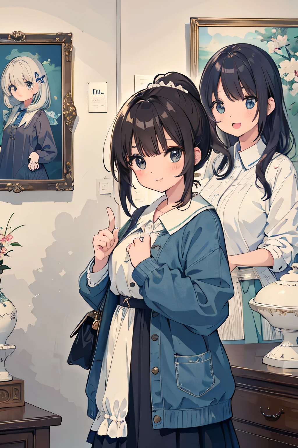 (highest quality:1.4)、(High resolution)、Detailed Background、(Beautiful face in every detail:1.4)、Anatomically correct、(Draw the usual number of fingers:1.2)、(Detailed facial expressions)、Beautiful, smooth skin、Girl in her twenties、(Huge breasts:1.2)、cute hair color、brown hair、Black Hair、ponytail、braided bob、Braided long hair、Realistic、Perfect body line、Calm atmosphere、Museum Dating、(Highly detailed face:1.4)、Cute gestures、(Show the upper body:1.2)、Looking at me with a big smile、Cowboy Shot、
(Two beautiful girls having a good time admiring art pieces in a museum:1.5)、
Show off your cute fashion with the museum's beautiful architecture and exhibits as a backdrop、
Take photos inside the museum and in the beautiful gardens、
Try to choose a pose and expression that harmonizes with the beautiful colors and design of the museum.、
Creates a feminine atmosphere、
Choose a pleated skirt or an A-line skirt to add a touch of glamour.、
Sandals and pumps make your feet look beautiful.、
Choose a maxi dress with a bohemian vibe and enjoy free style.、
Pair it with sandals or espadrilles for a relaxed look.、
We also recommend trying a layered style with a cardigan or denim jacket.、
Choose a blouse or dress with a retro print to bring out a classic charm.、
Incorporate retro silhouettes such as flared skirts and wide pants.、
Wear with loafers or heels for a more retro look.、cute