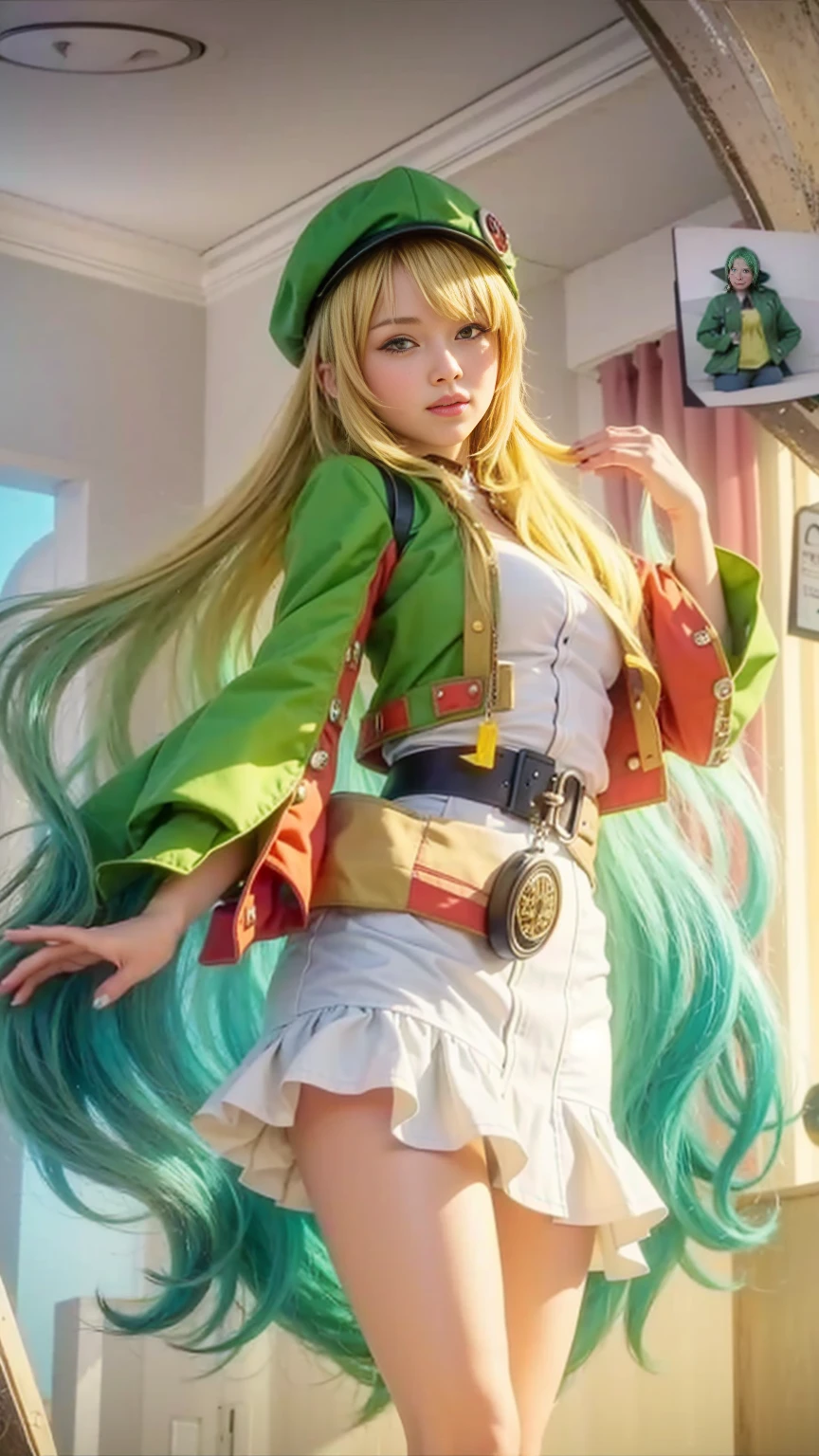 anime girl with green hair and a green