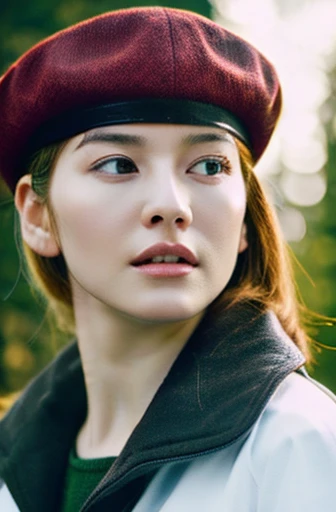 Beautiful young japanese pretty soldier woman, military hairstyle blonde hair, military hat, gloved hands, dark red uniform with black details, wears a pistol, belt with ammunition and transmitter, military boots, standing in a Polish forest, snowy day, red sky, 4k, Ultra detailed image, realistic, Highly detailed, perfect composition, splendid, Intricately detailed, incredibly detailed, Art photography 8K, hyper detailed, Masterpiece, Ultra detailed, hyper realistic, 4k, Ultra detailed image, realistic, Highly detailed , perfect composition, splendid, Intricately detailed, incredibly detailed, 8k fine art photography, hyper detailed, Masterpiece, super tits, exposed nipple, exposed breast, shirt lift, puffy nipple, big breast, huge tits, visible nipple, visible breast, nipple, breast, show off her breasts.