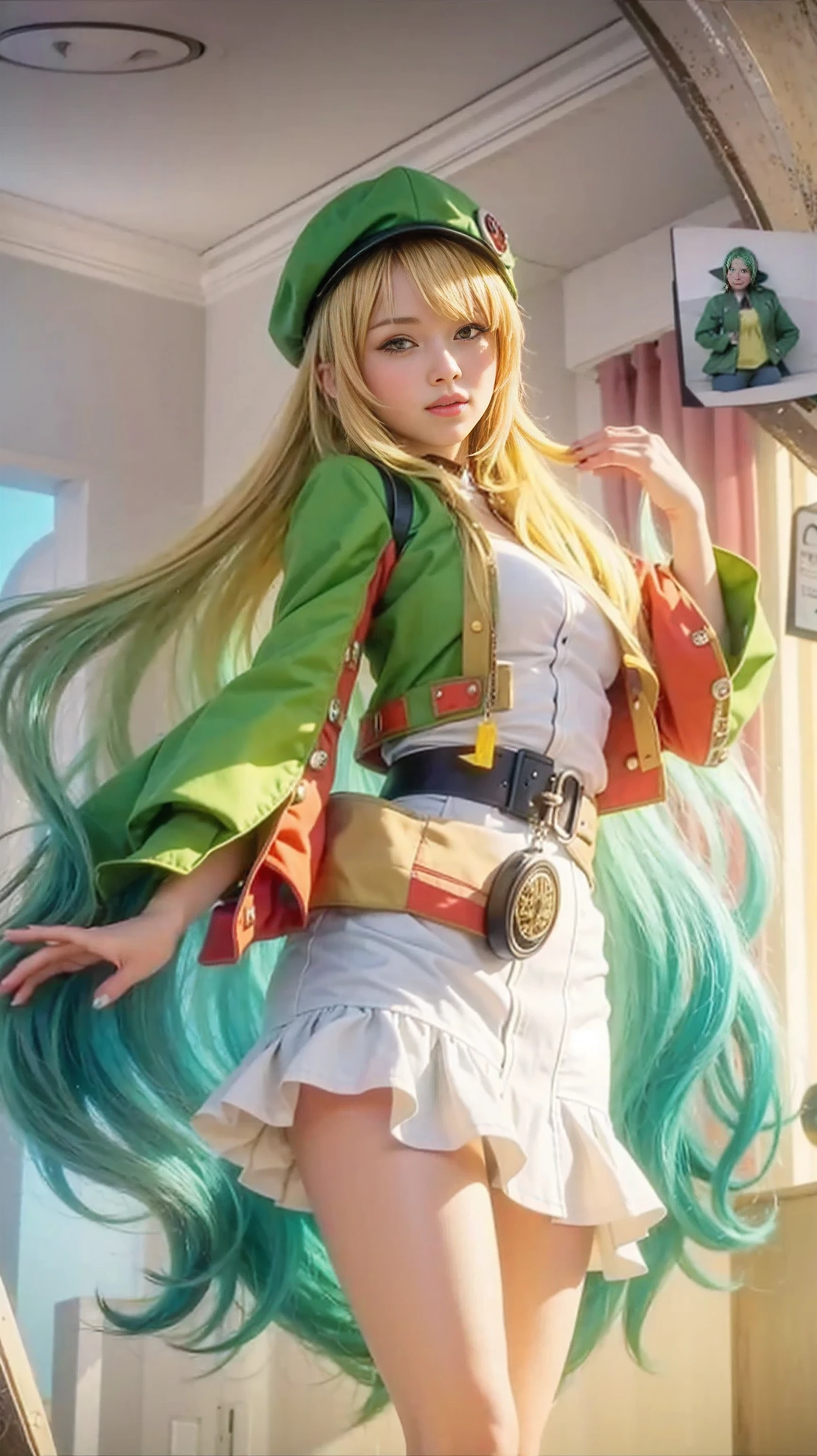 anime girl with green hair and a green