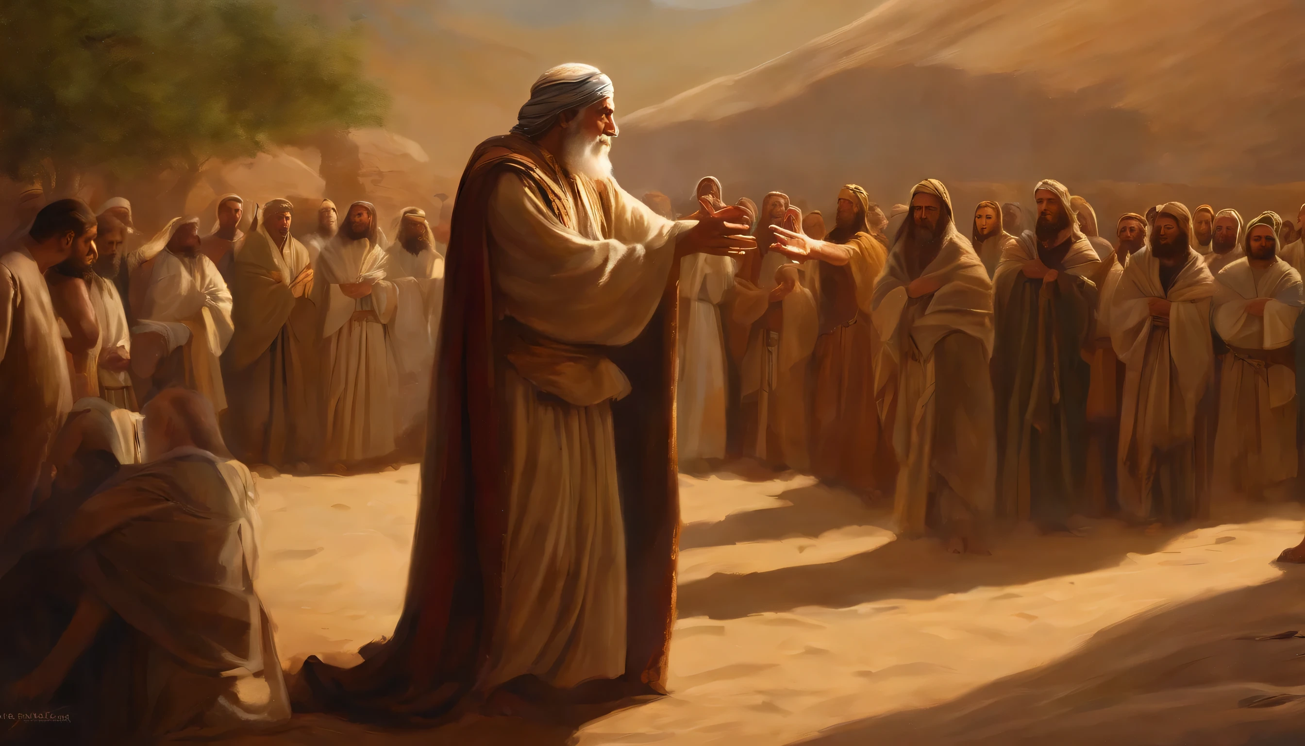 Jeremias,Chamando os Israelitas ao arrependimento, O Clamor do Profeta,Large group meetings, papiro,Pergaminho resistido,Vestido velho,,Historical reference,Arte e detalhes de alta qualidade,Estilo de retrato realista,Paleta de cores sutis,fundo vibrante,texturas naturais,sombras profundas,destaques sutis,historical accuracy,attention to the details,Emotional depth and strength,authentic expression,Instigante,Atmosfera espiritual,Antigo senso de sabedoria,Impacto profundo