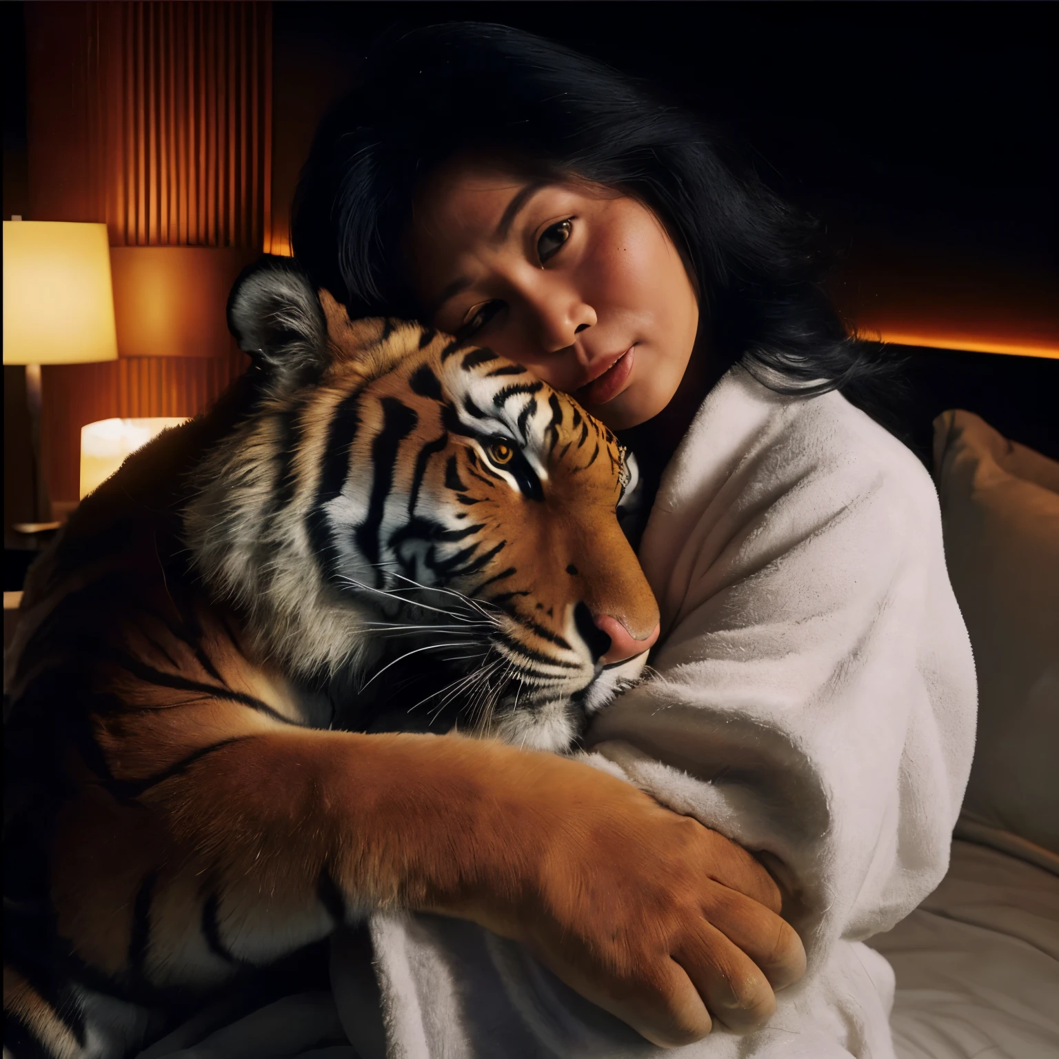 size plus woman, plump, indonesia woman 30 year old, tiger, hotel , ((straight hair))