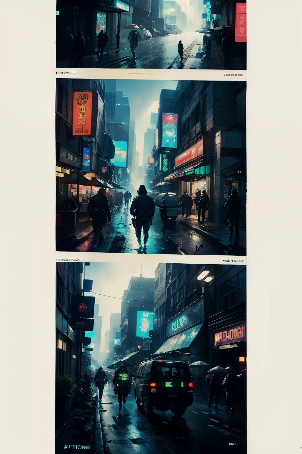 ((highest quality)), ((masterpiece)), (be familiar with), (High definition), (Accurate), (Realistic), (Cinematic), (Best Shadow), (Low contrast), (8K), Perfect Face, ((SYD MEAD style)), manga、mangaデザイン、Storyboard、Frame division、(Two police officers from the Metropolitan Police Department)、((A middle-aged inspector and a young constable))、((The police are chasing:1.3))、(A small tracking drone is released:1.2)、(Glittering neon signs)、congestion, congestion, Decadent Future City, NEO TOKYO, A.D.2051, (steam:1.2), It's raining white, evening,