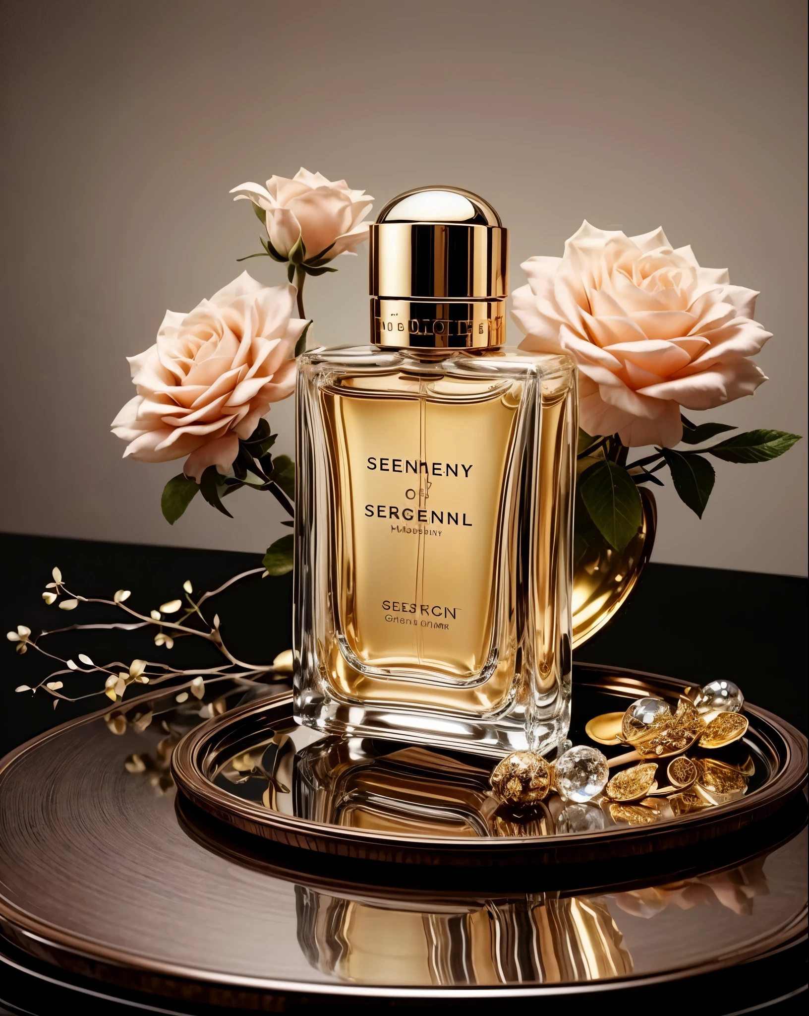 Masterpiece, Super detail, 16K, Top image quality, Very complex and detailed details, a close up of a purse with a perfume bottle and a brush, givenchy, Serge Lutens, Luxury brand, ivory makeup, perfume, Product photography, Chaumet Paris style, inspiration, Beautiful luxury, fair
