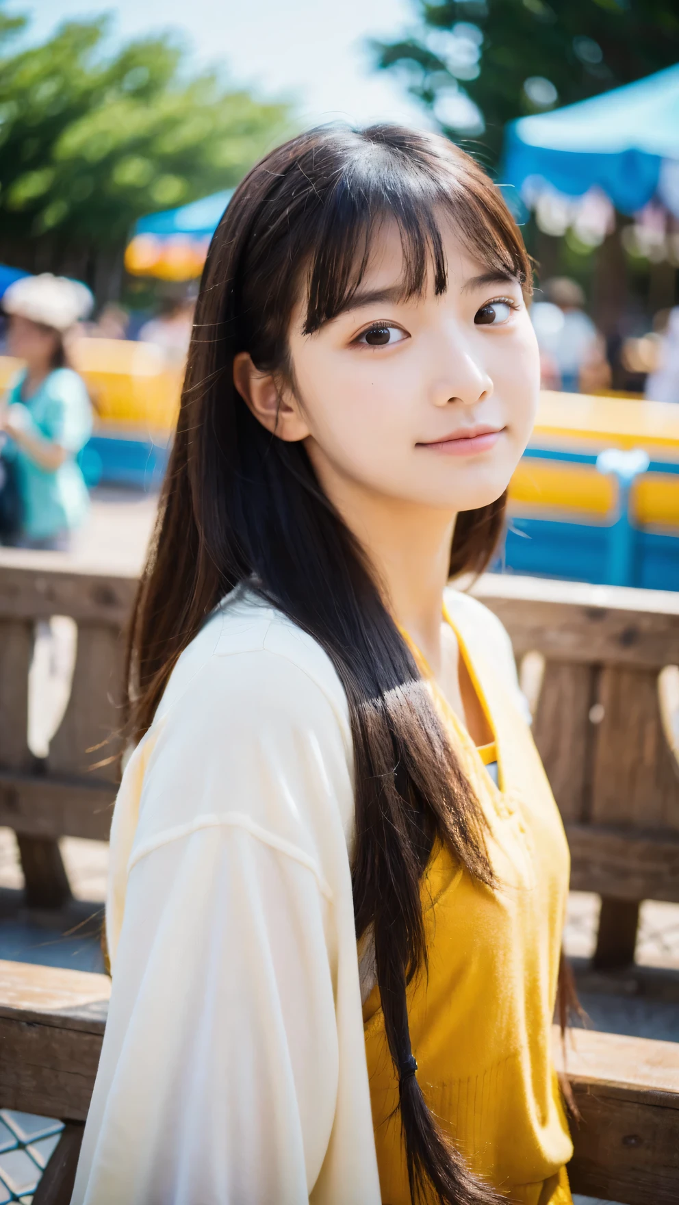 (Raw photo, highest quality), (8K, highest quality, masterpiece: 1.2), Super detailed, super resolution, beautiful girl, boring, at a amusement park