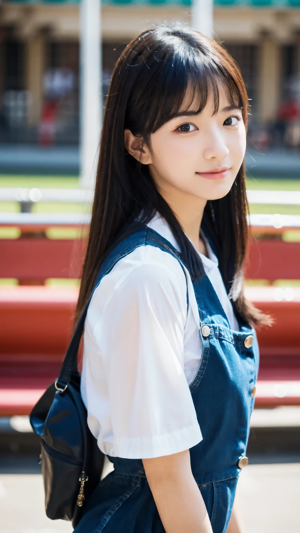 (Raw photo, highest quality), (8K, highest quality, masterpiece: 1.2), Super detailed, super resolution, beautiful girl, boring, at a amusement park