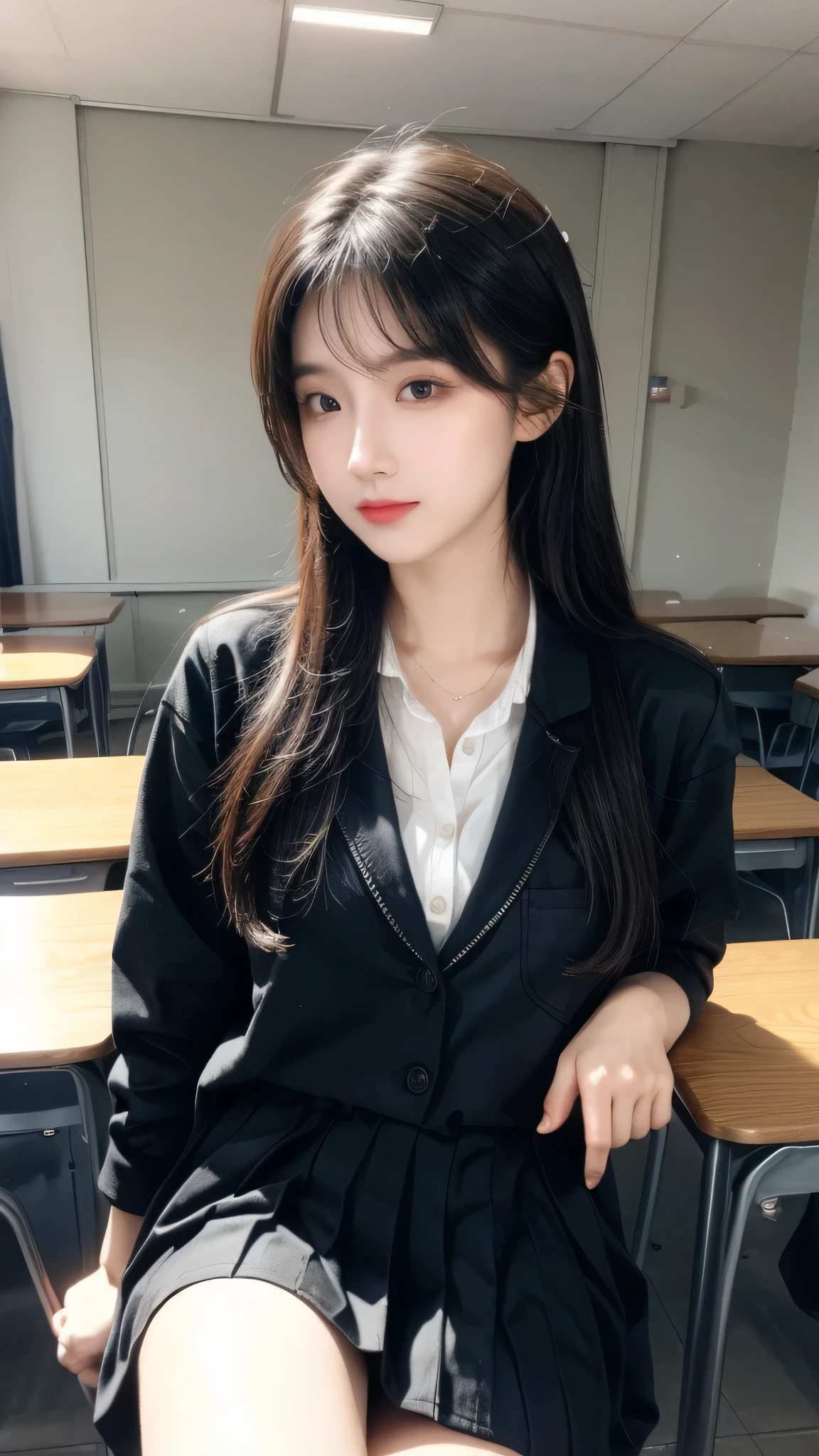 (masterpiece,up to date,abnormal:1.2),1 Girl,Black school uniform,classroom,